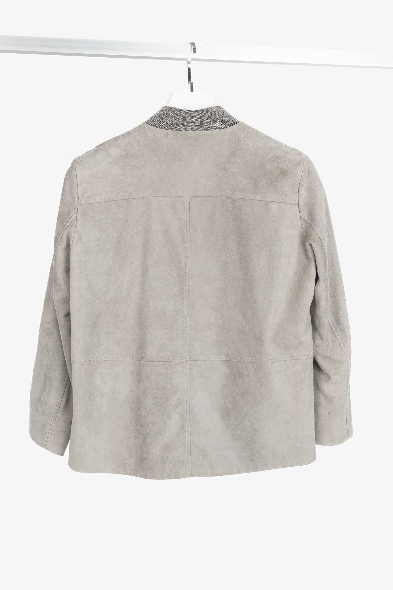 Brunello Cucinelli Brunello Cucinelli Taupe Suede Monili-Neck Jacket Size M / US 6-8 / IT 42-44 - 2 Thumbnail