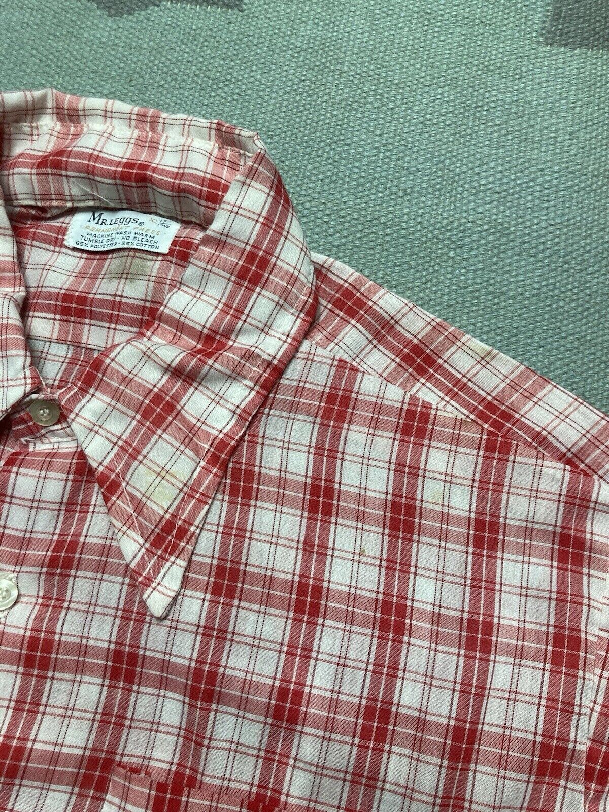 Vintage Vtg 70s button shirt Mr Leggs plaid check dagger collar XL Size US XL / EU 56 / 4 - 4 Thumbnail