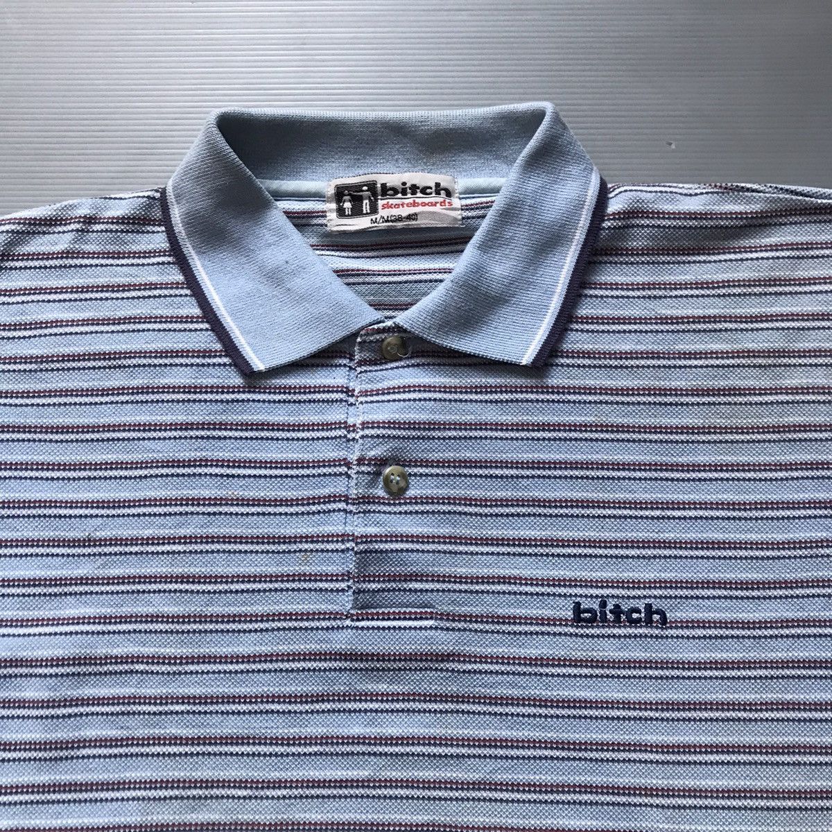 Hook-Ups × Hysteric Glamour Vintage 90s Bitch Skateboards Polo Shirt Stripe blue colar Size US M / EU 48-50 / 2 - 18 Thumbnail