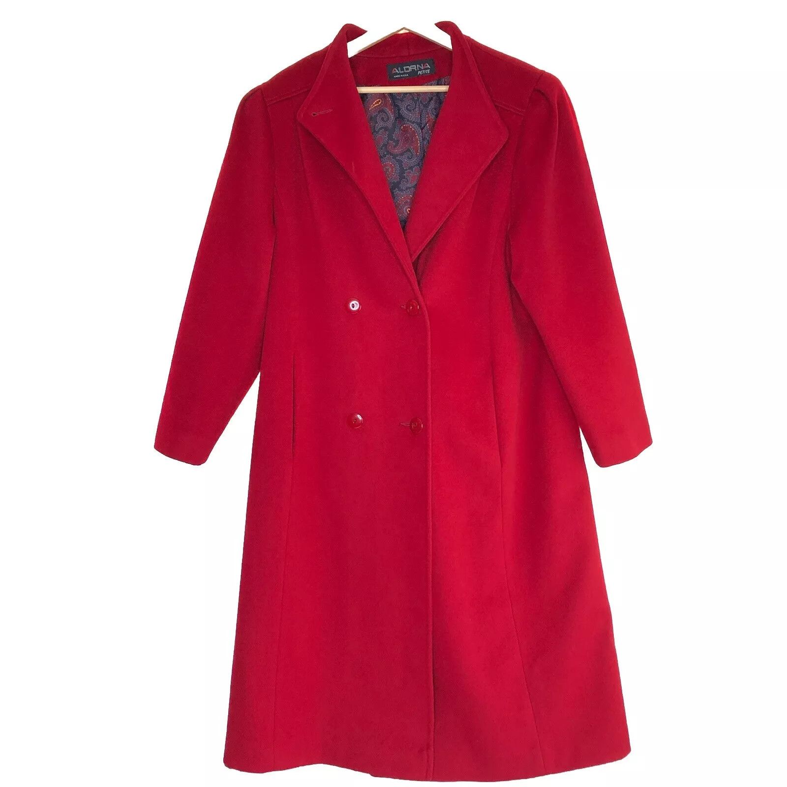 Other Vtg ALORNA Pure Wool Red Pea Coat Petite Double Breasted Size XS / US 0-2 / IT 36-38 - 1 Thumbnail