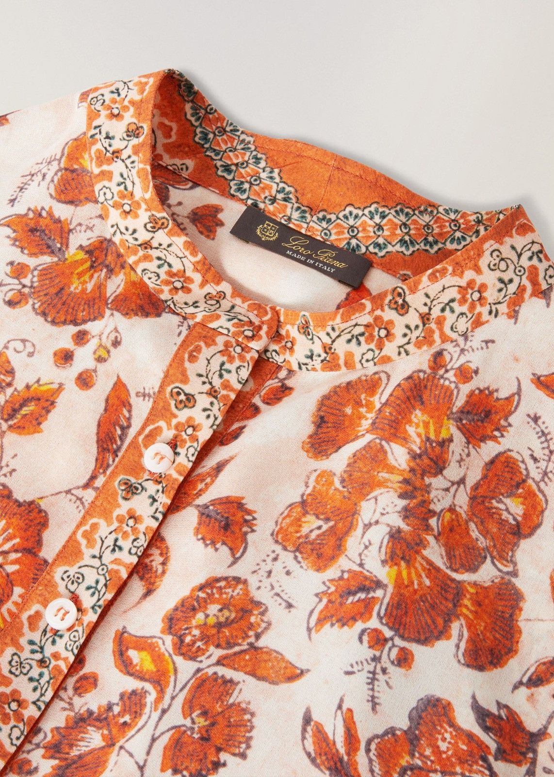 Loro Piana o1srvl11e1224 Satin Olga Shirt in Orange & White Size M / US 6-8 / IT 42-44 - 4 Thumbnail