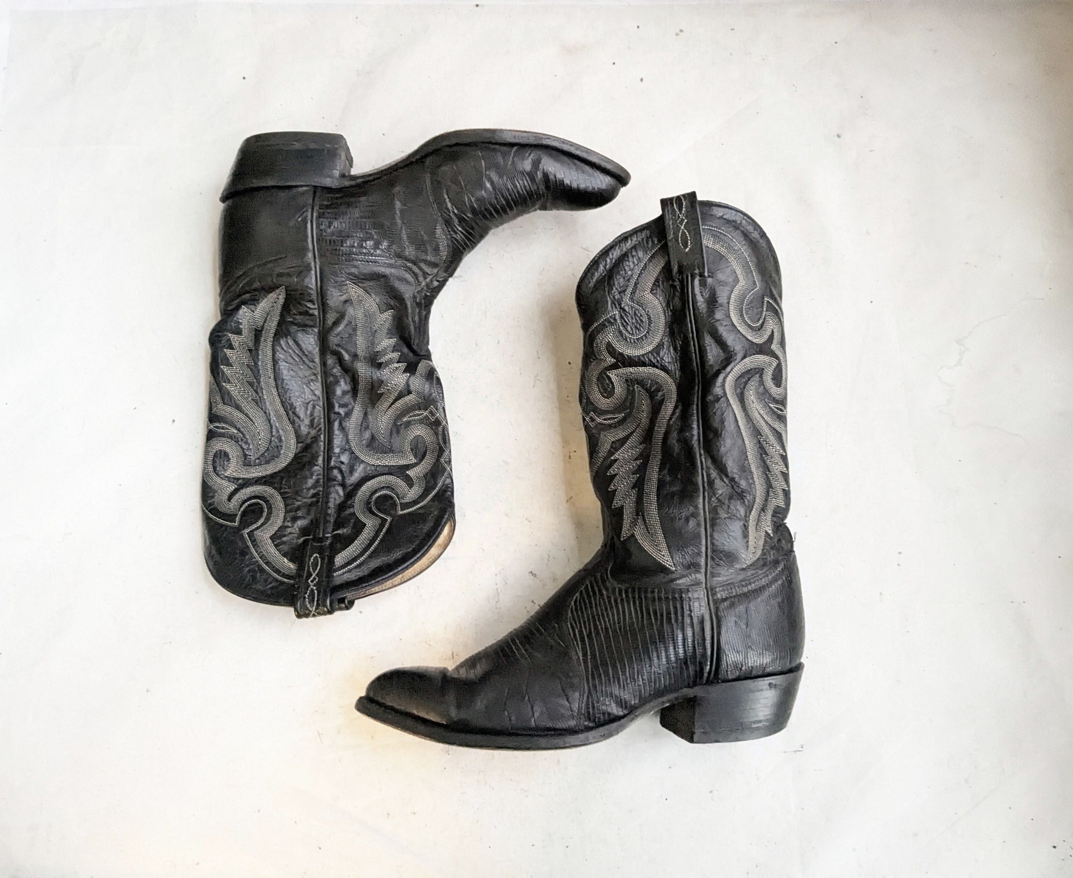 Tony Lama Tony Lama Cowboy Boots Black Lizard Leather 9 EE Wide Size US 9 / EU 42 - 1 Thumbnail