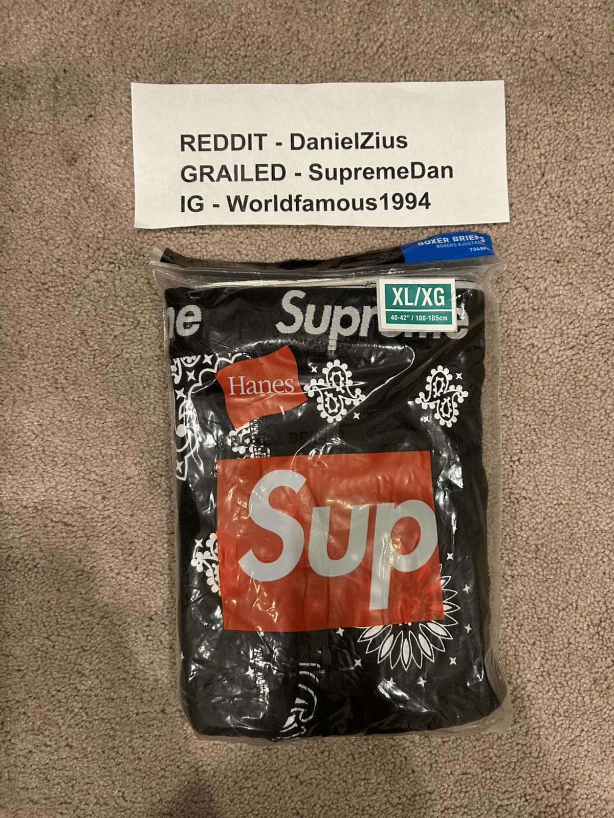Hanes × Supreme Supreme x Hanes Bandana Boxer Briefs (2 Pack) 'Black' Size 42 - 2 Thumbnail
