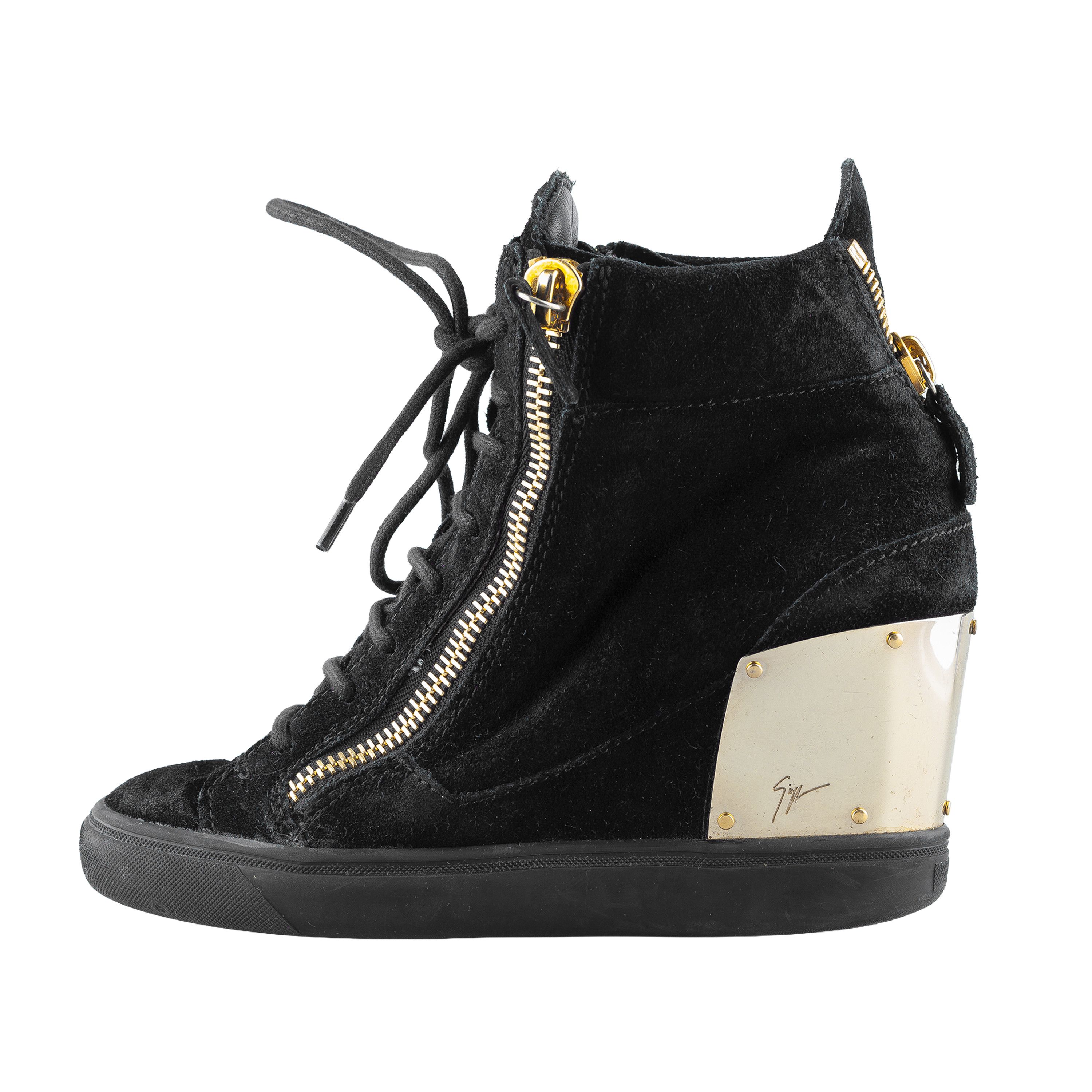 Giuseppe Zanotti Giuseppe Zanotti Black Golden Velour Wedge Sneakers Size US 6 / IT 36 - 8 Thumbnail