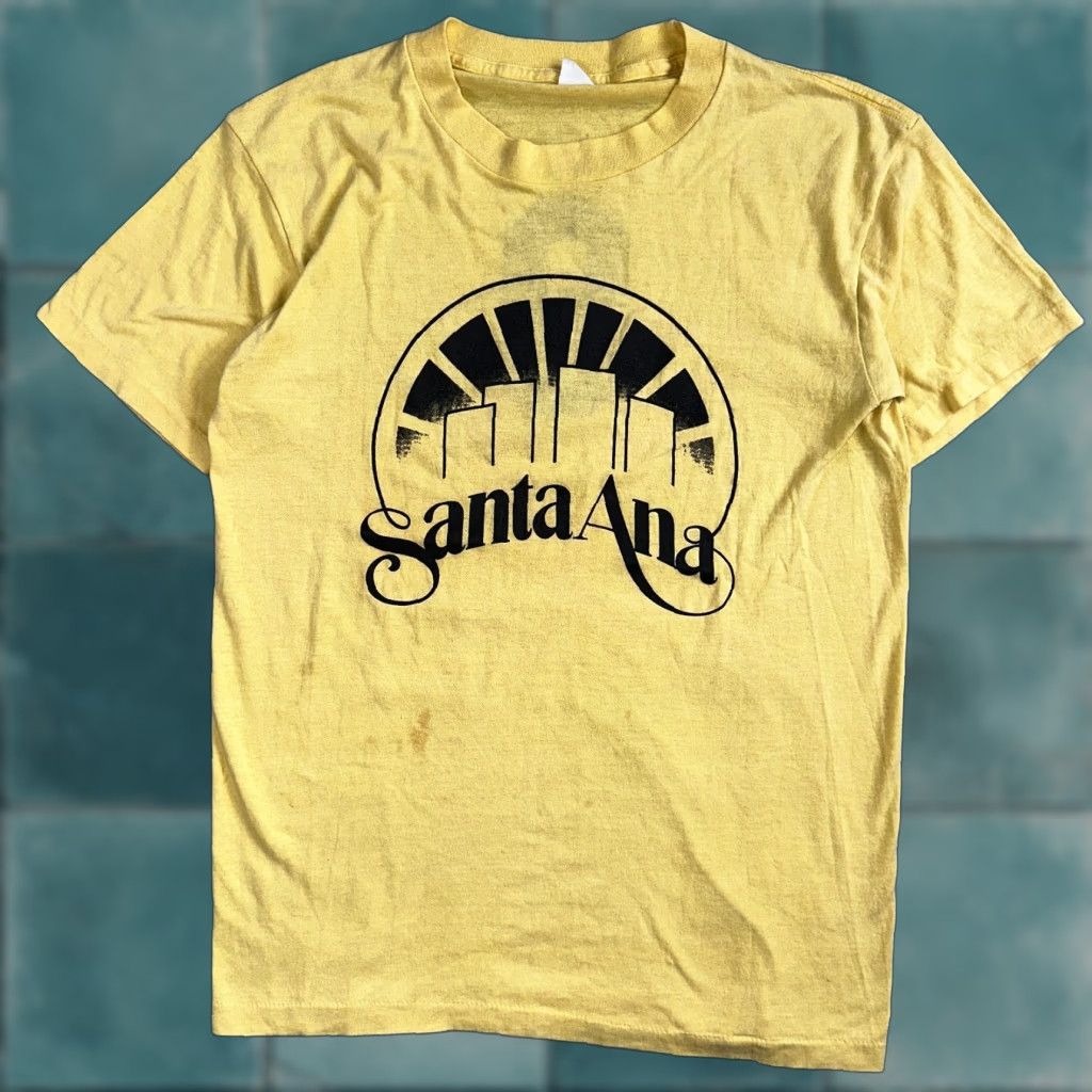 VINTAGE Santa Ana 70s Large Yellow T-Shirt Number 9 Single Stitch Graphic Mens