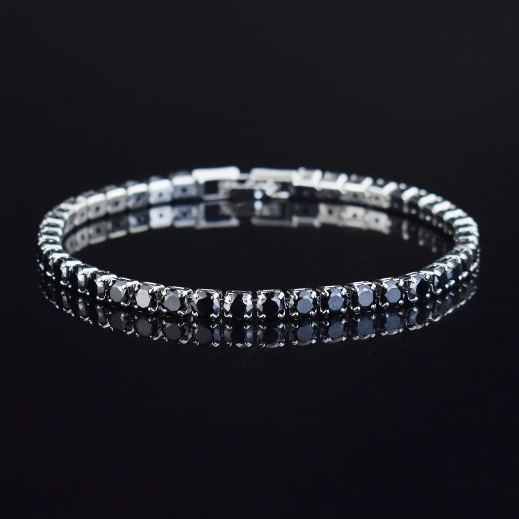 Sterling Silver 4mm Tennis Chain Sterling Silver Black Zirconia Bracelet Size ONE SIZE - 1 Thumbnail