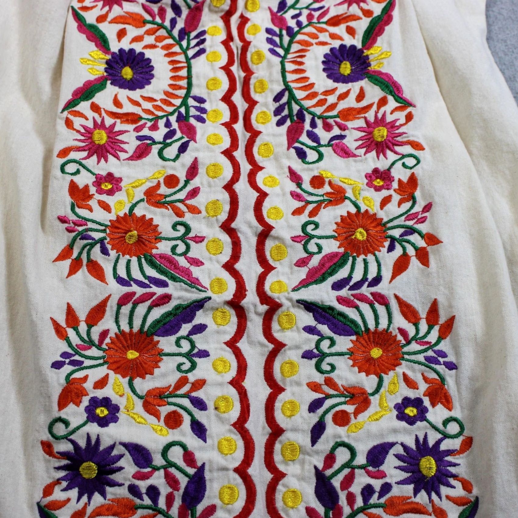 Vintage VINTAGE Mexican Embroidered Floral Dress Medium Cream Floral Peasant Boho Tunic Retro Dress Size ONE SIZE - 4 Thumbnail