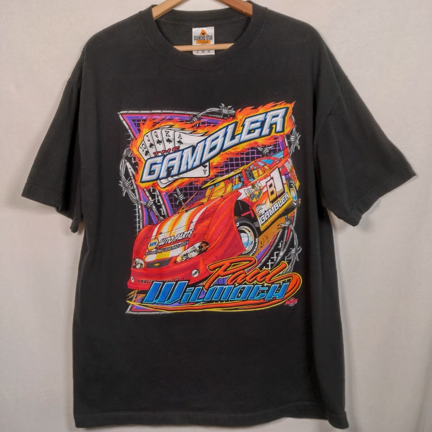 Vintage The Gambler Race Car Shirt XL Diamond Style Alstyle Apparel Men Black Cotton Crew Neck Short Sleeve Racing T Shirt West Virginia B1 Wilmoth Size US XL / EU 56 / 4 - 3 Thumbnail