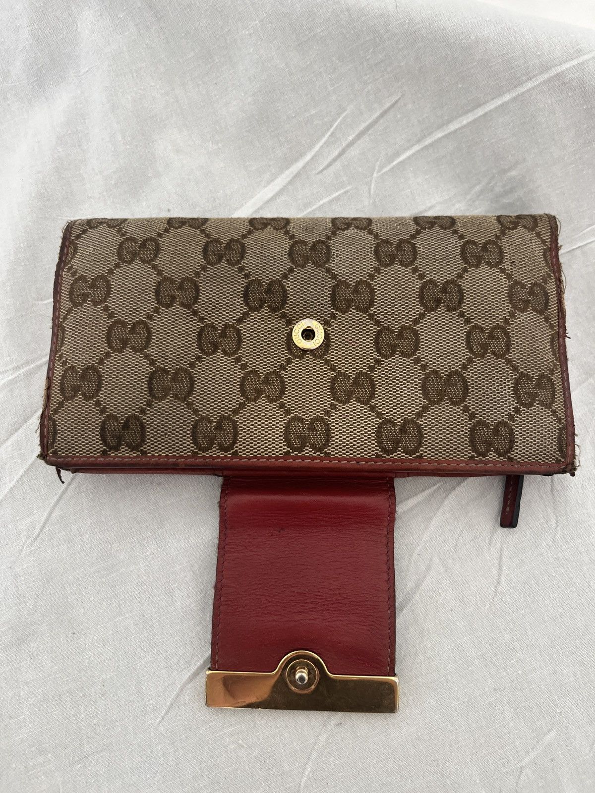 Gucci × Vintage Vintage long monogrammed and leather sherry stripe wallet Size ONE SIZE - 4 Thumbnail