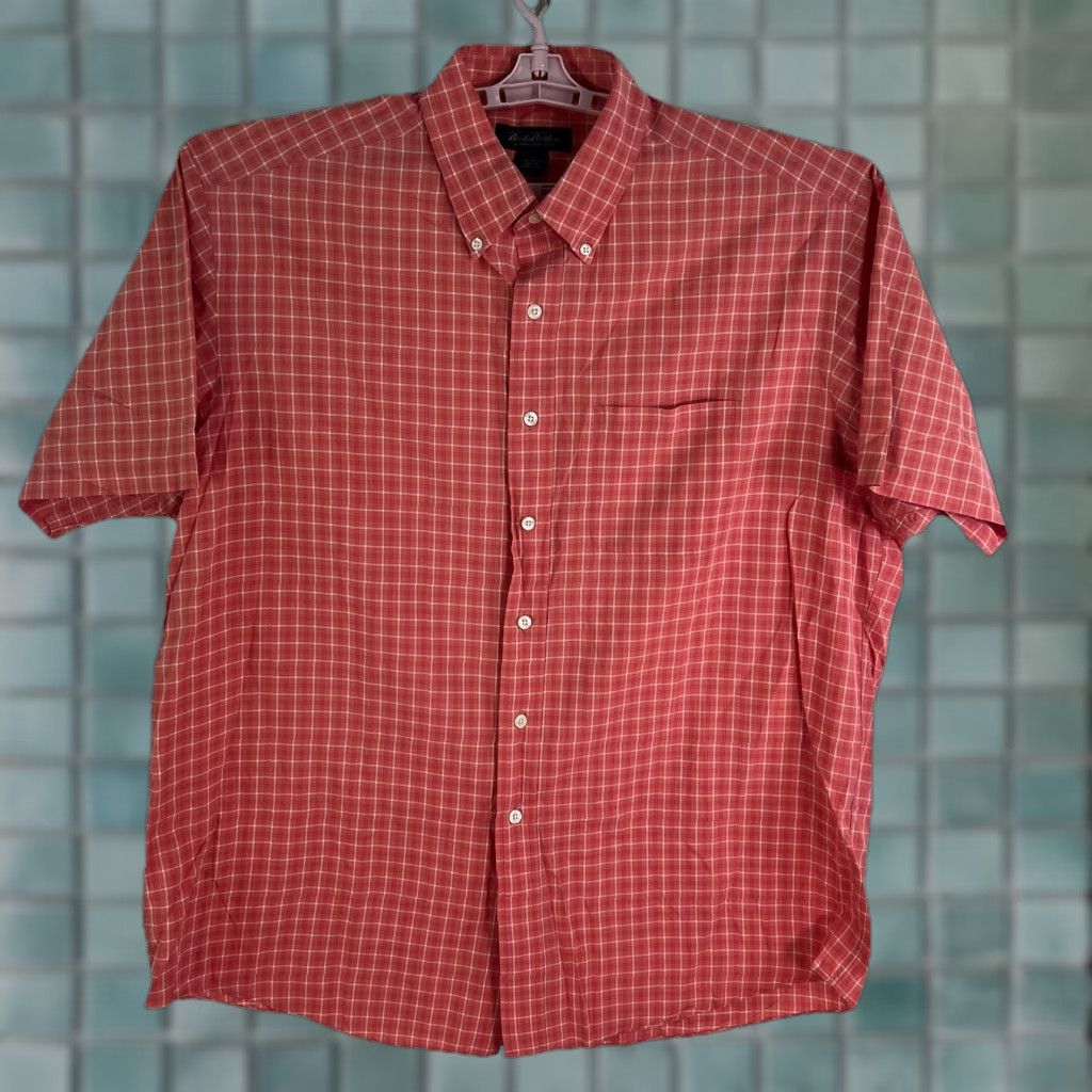 Brooks Brothers Brooks Brothers Shirt Men L Orange Gingham Check Button-Down Short Sleeve Non-Iron Pockets Casual Mens Size US L / EU 52-54 / 3 - 1 Thumbnail