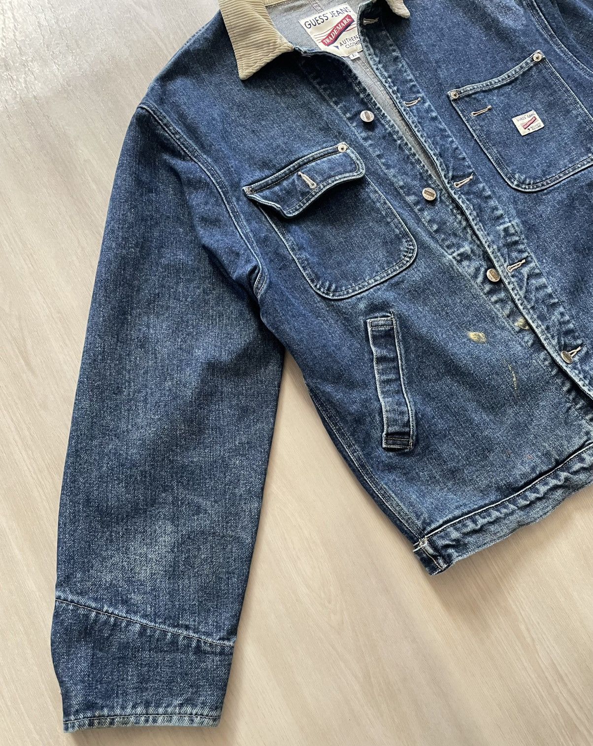 Guess VTG 90s Guess USA Denim Trucker Trim Sz L distressed Size US L / EU 52-54 / 3 - 3 Thumbnail