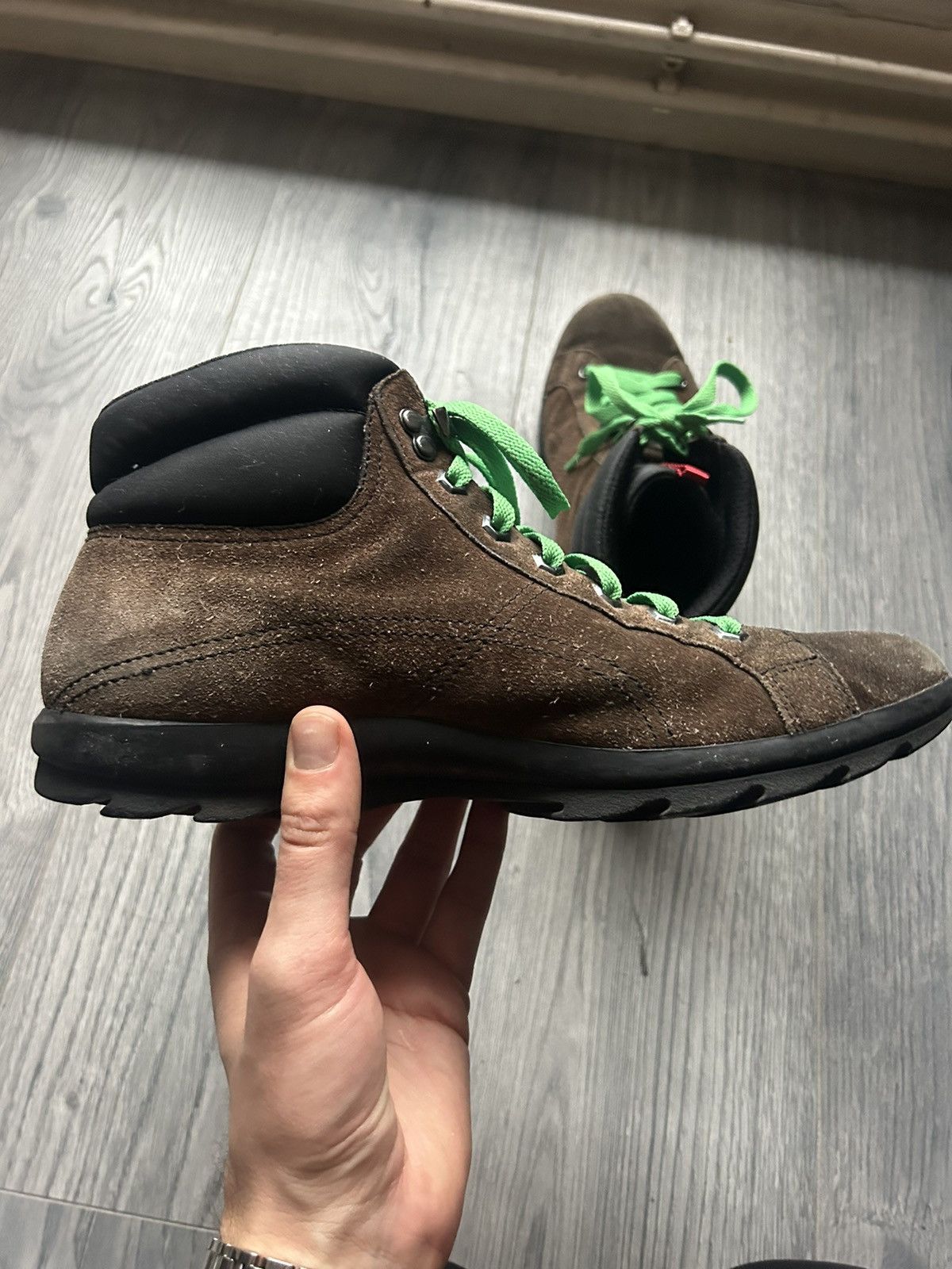 Prada Prada Brown Suede Hiking Boots with Green Laces Size US 8 / EU 41 - 8 Thumbnail