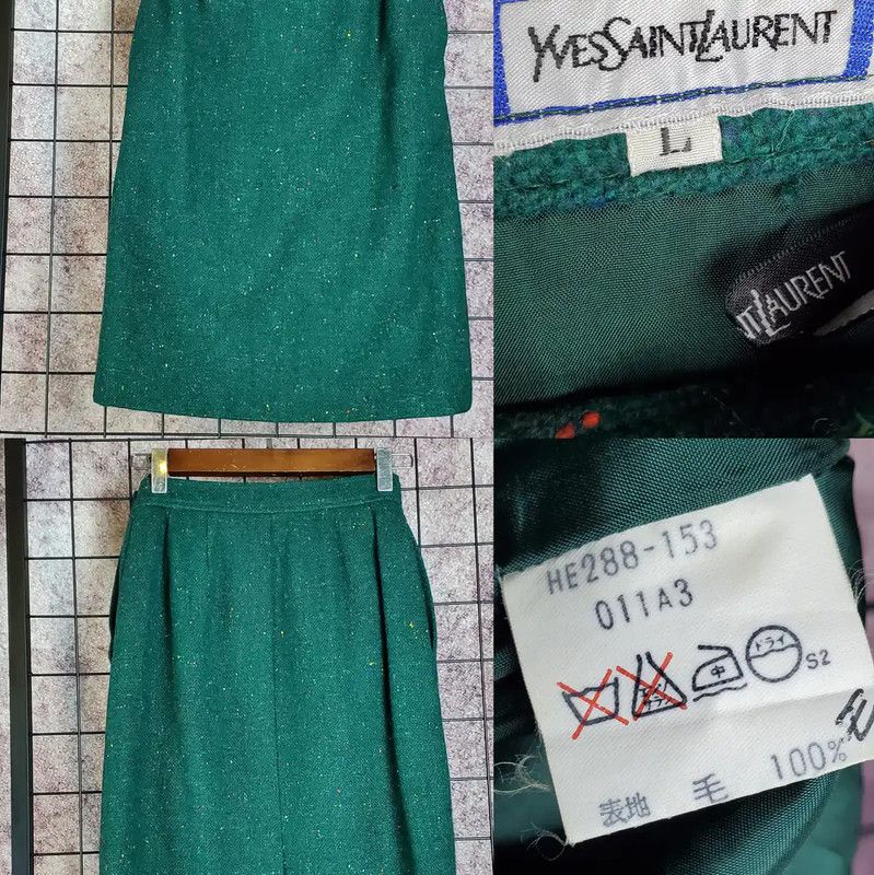 Yves Saint Laurent Yves Saint Laurent Green Embroidered Wool Skirt 0089 Size 29" - 1 Thumbnail