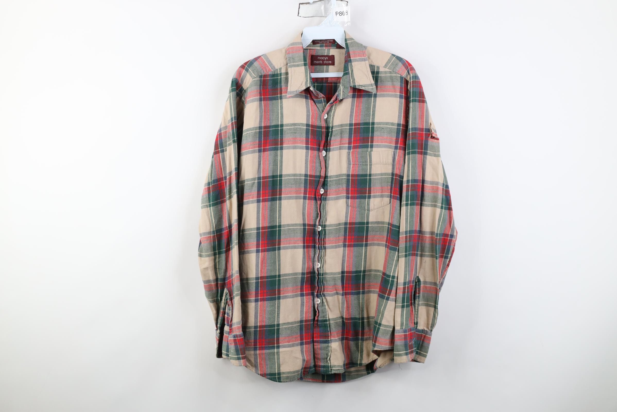 Vintage Vintage 70s Macys Flannel Collared Button Shirt Plaid Size US M / EU 48-50 / 2 - 1 Thumbnail