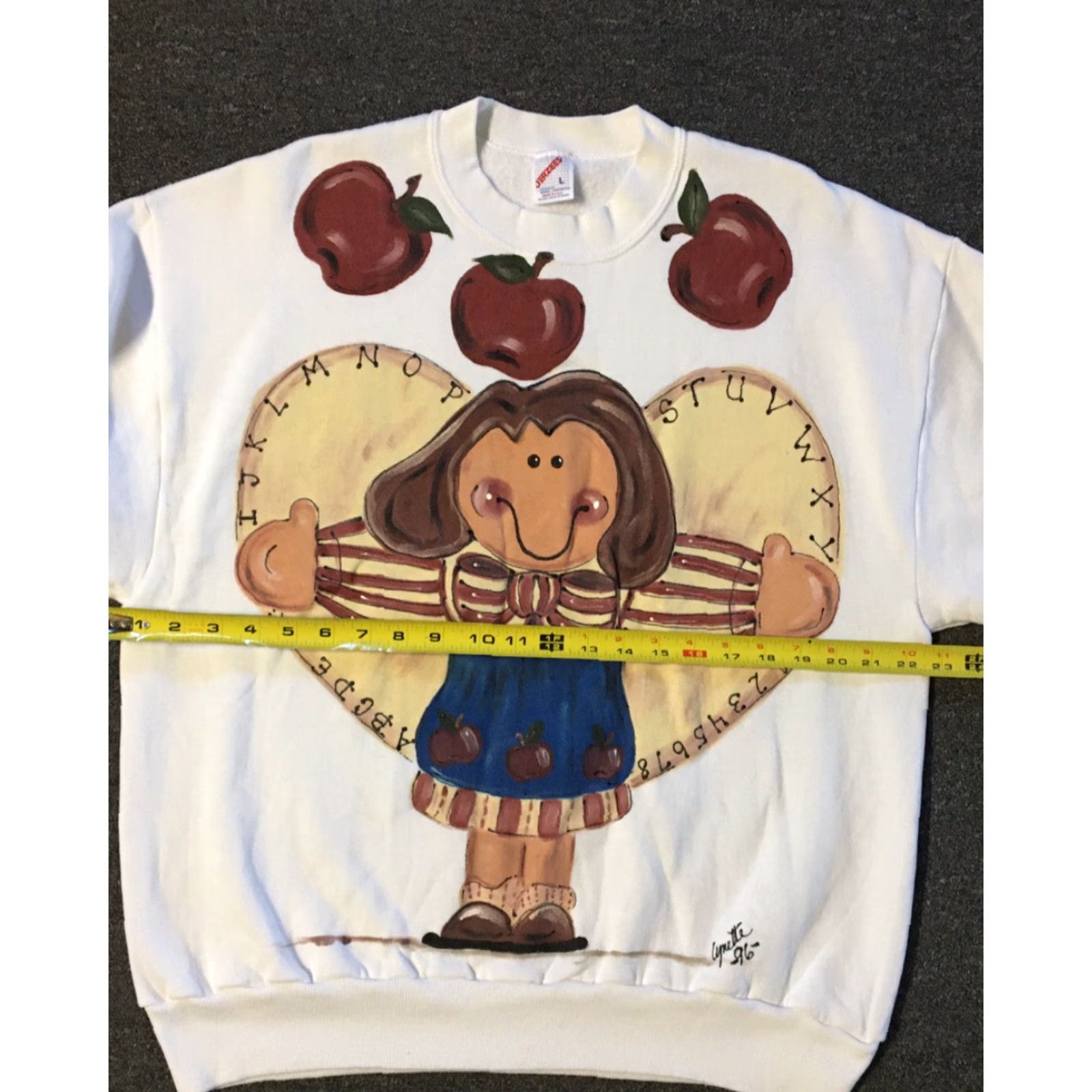 Jerzees VINTAGE 90s Apple Heart Art Sweatshirt L USA Nature Homemade White Jerzees Crewneck Men Size US L / EU 52-54 / 3 - 5 Thumbnail