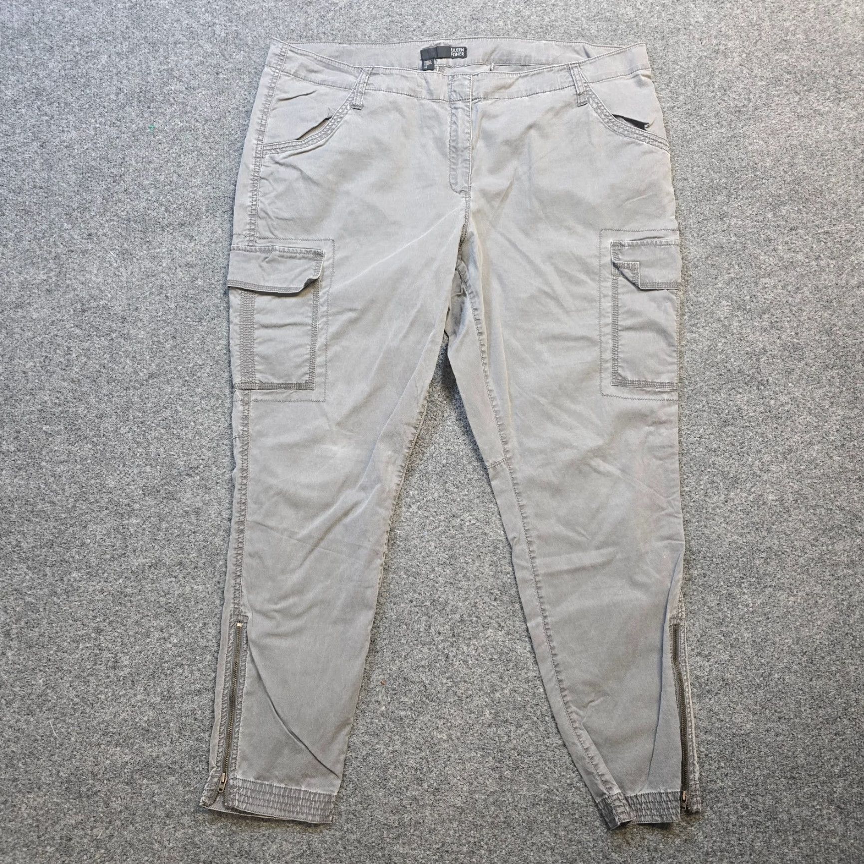 Eileen Fisher Eileen Fisher Pants Women 16 Gray Cargo Pockets Zippers Skinny Casual Basic Modern Twill Lyocell Pull On Flat Front Size 38" / US 16 / IT 52 - 2 Thumbnail