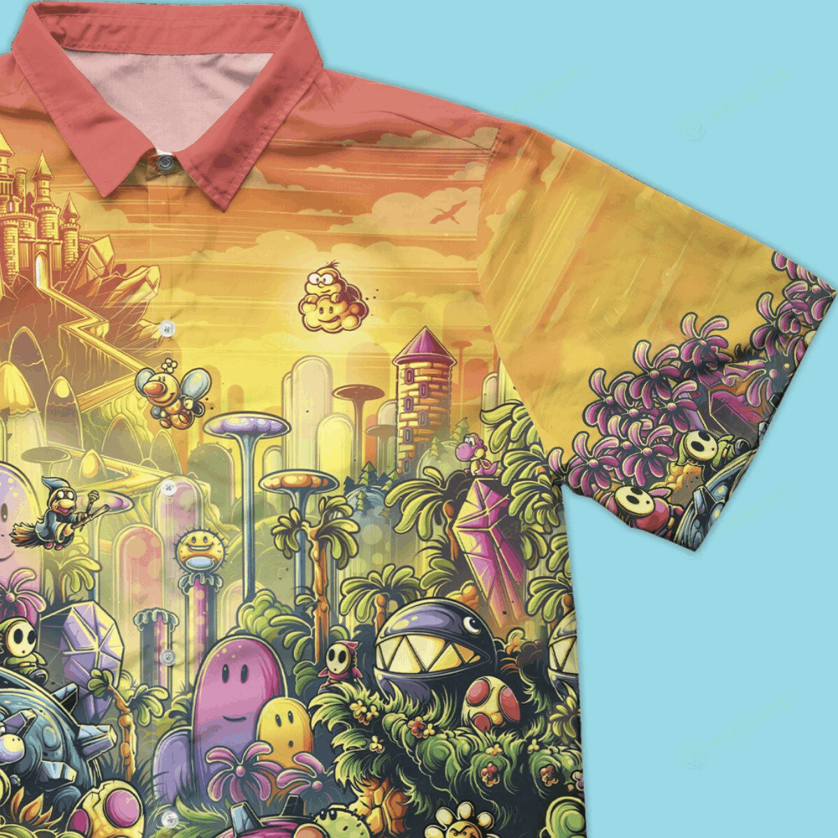 The Unbranded Brand Mushroom Kingdom Super Mario Orange Button Down Shirt Size US M / EU 48-50 / 2 - 1 Thumbnail
