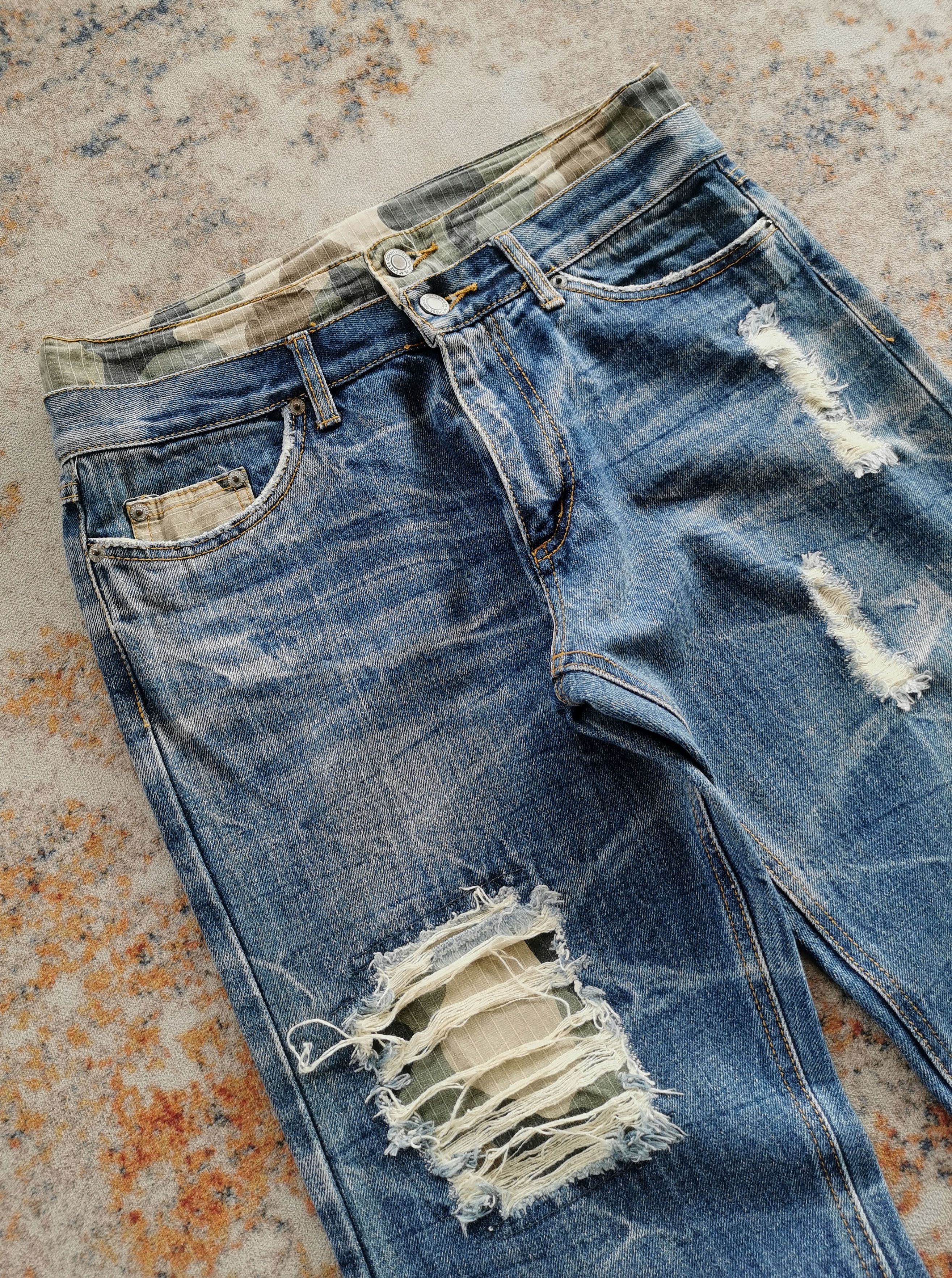 Kapital DoubleWaist Distressed Denim Clawmark CamoWaist Size 31x31.5 Size US 31 - 7 Thumbnail