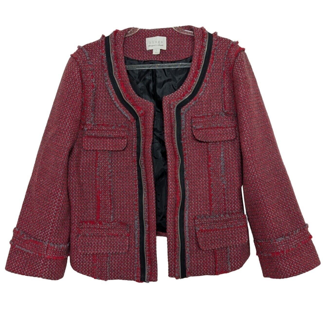 Designer NEW Hinge 1 Tweed Cropped Jacket Blazer Womens Size Large Size L / US 10 / IT 46 - 6 Thumbnail