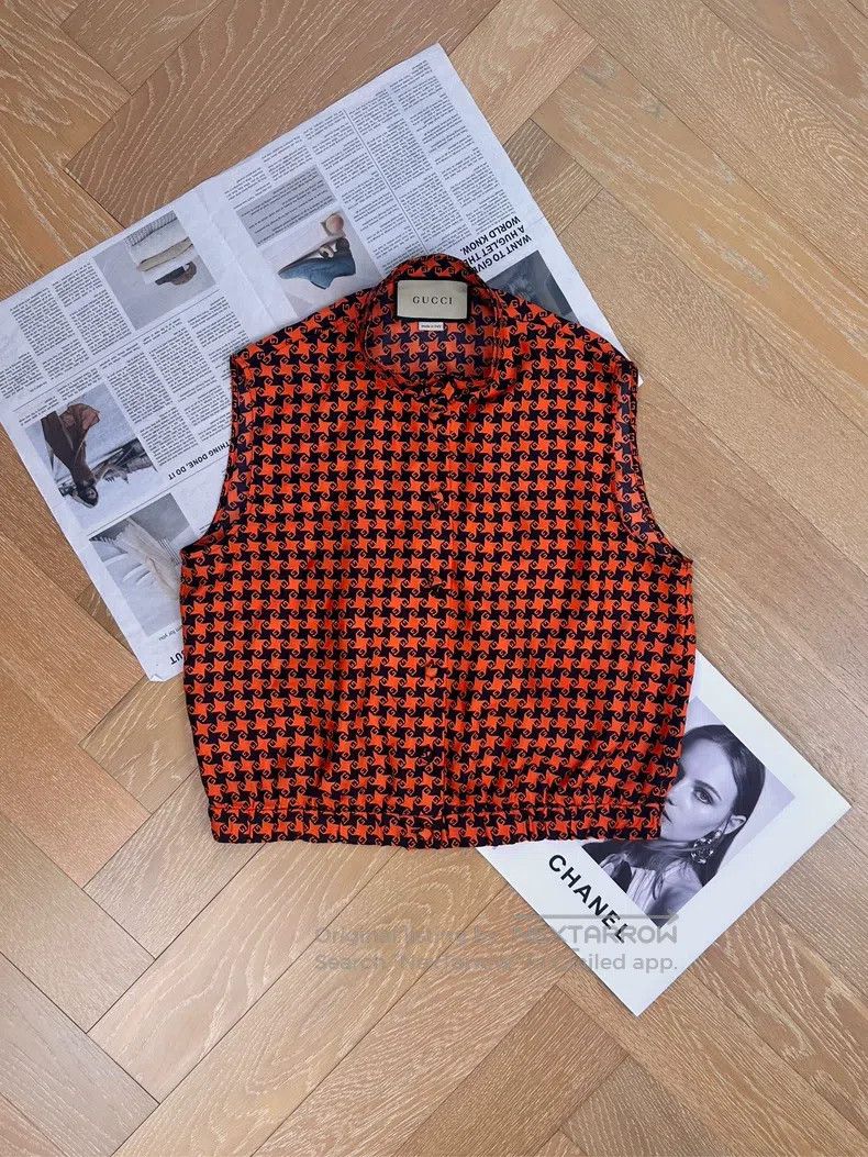 Gucci Gucci Double G mulberry silk thousand bird check sleeveles Size S / US 4 / IT 40 - 1 Thumbnail