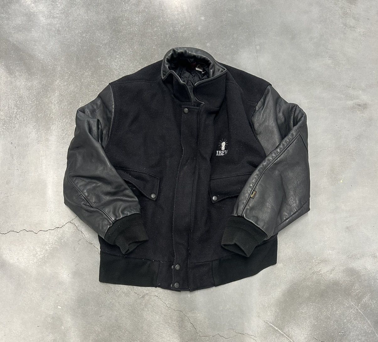Vintage Black & grey vintage leather bomber jacket Size US XL / EU 56 / 4 - 1 Thumbnail