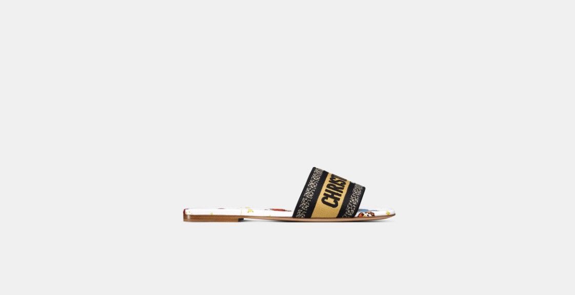 Dior o1w1db10924 Embroidered Cotton Slides in White Multi Size US 6 / IT 36 - 1 Thumbnail