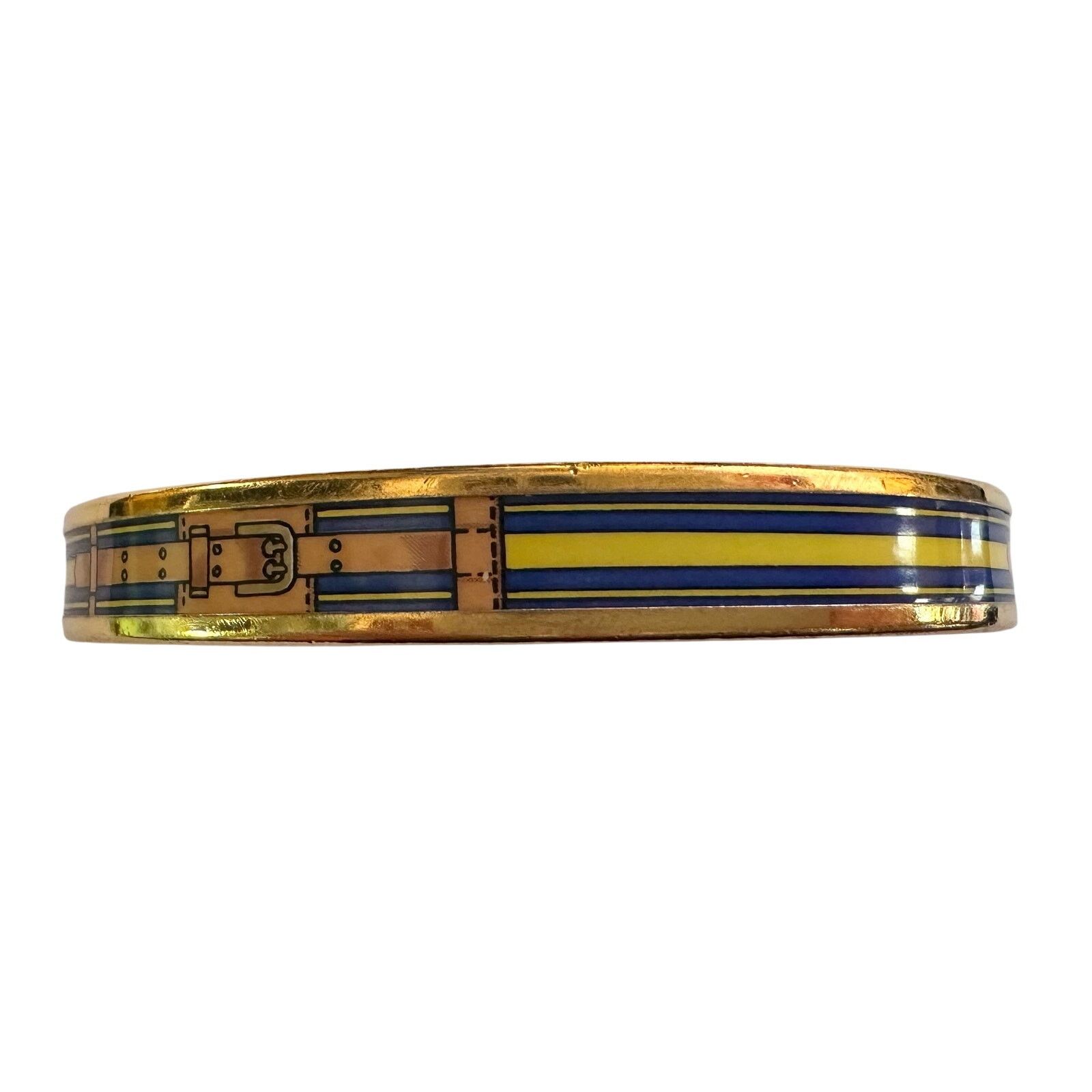 Hermes Hermès Belt Motif Enamel and Gold Plate Bangle Bracelet Size ONE SIZE - 10 Thumbnail
