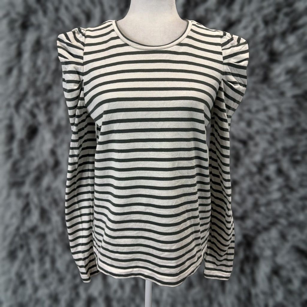 Rebecca Minkoff Rebecca Minkoff Puff Sleeve Long Sleeve Striped Ivory Shirt Top Women's Medium Size M / US 6-8 / IT 42-44 - 1 Thumbnail