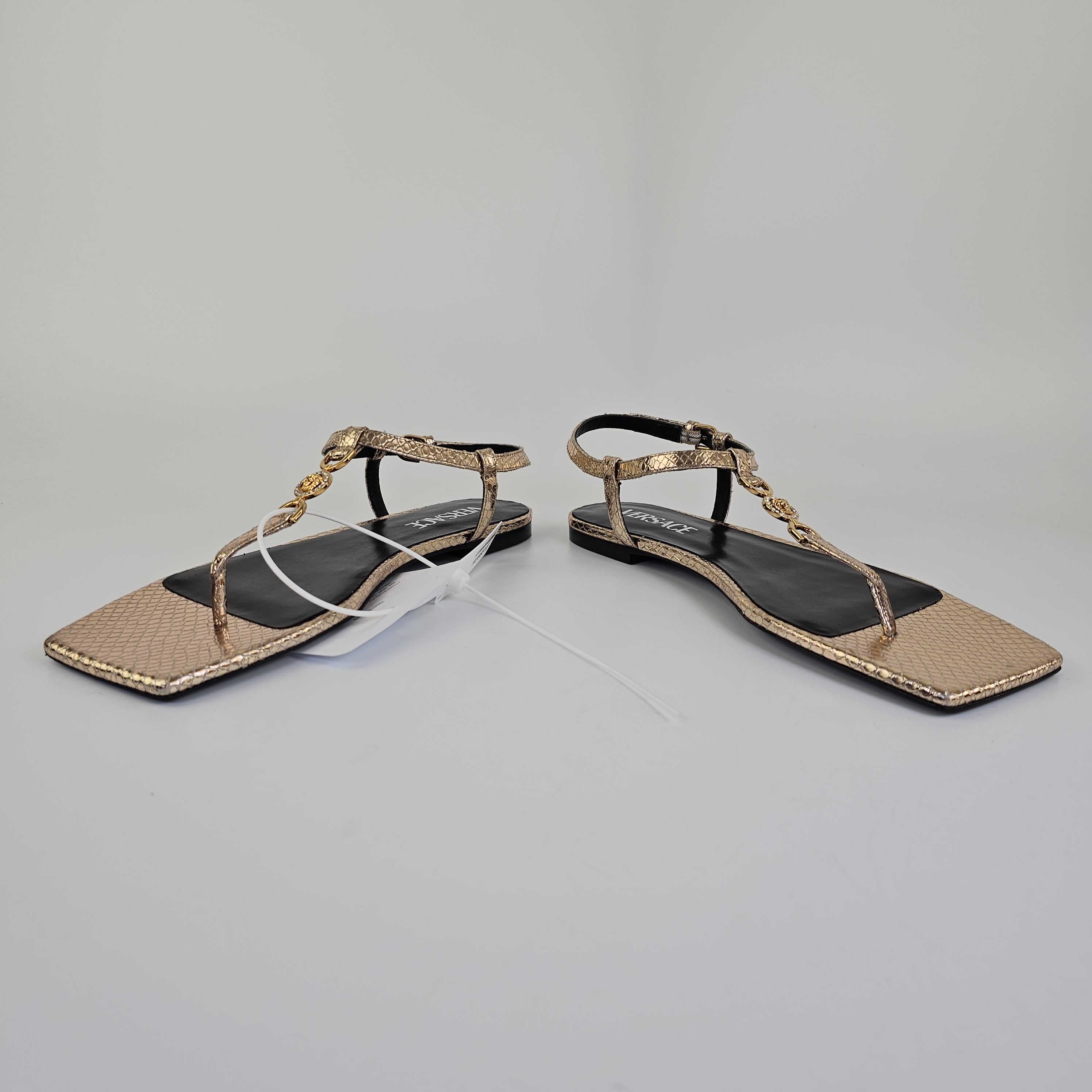 Versace Versace Medusa '95 Gold Leather Flat Sandals New Size US 7 / IT 37 - 10 Thumbnail