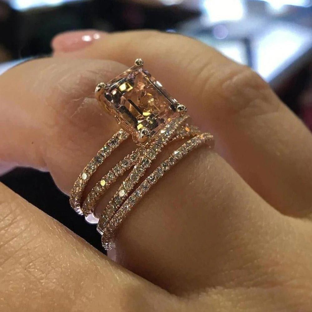 Designer Sparkling Champagne Morganite Crystal Engagement Ring Size ONE SIZE - 3 Thumbnail