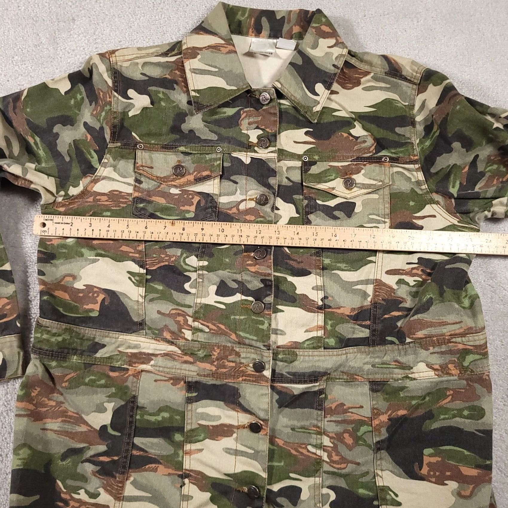 Vintage Roman's Jacket Women's 16W Green Denim Camouflage Button Up Outdoors Pockets Jacket Size XXL / US 16-18 / IT 52-54 - 6 Thumbnail