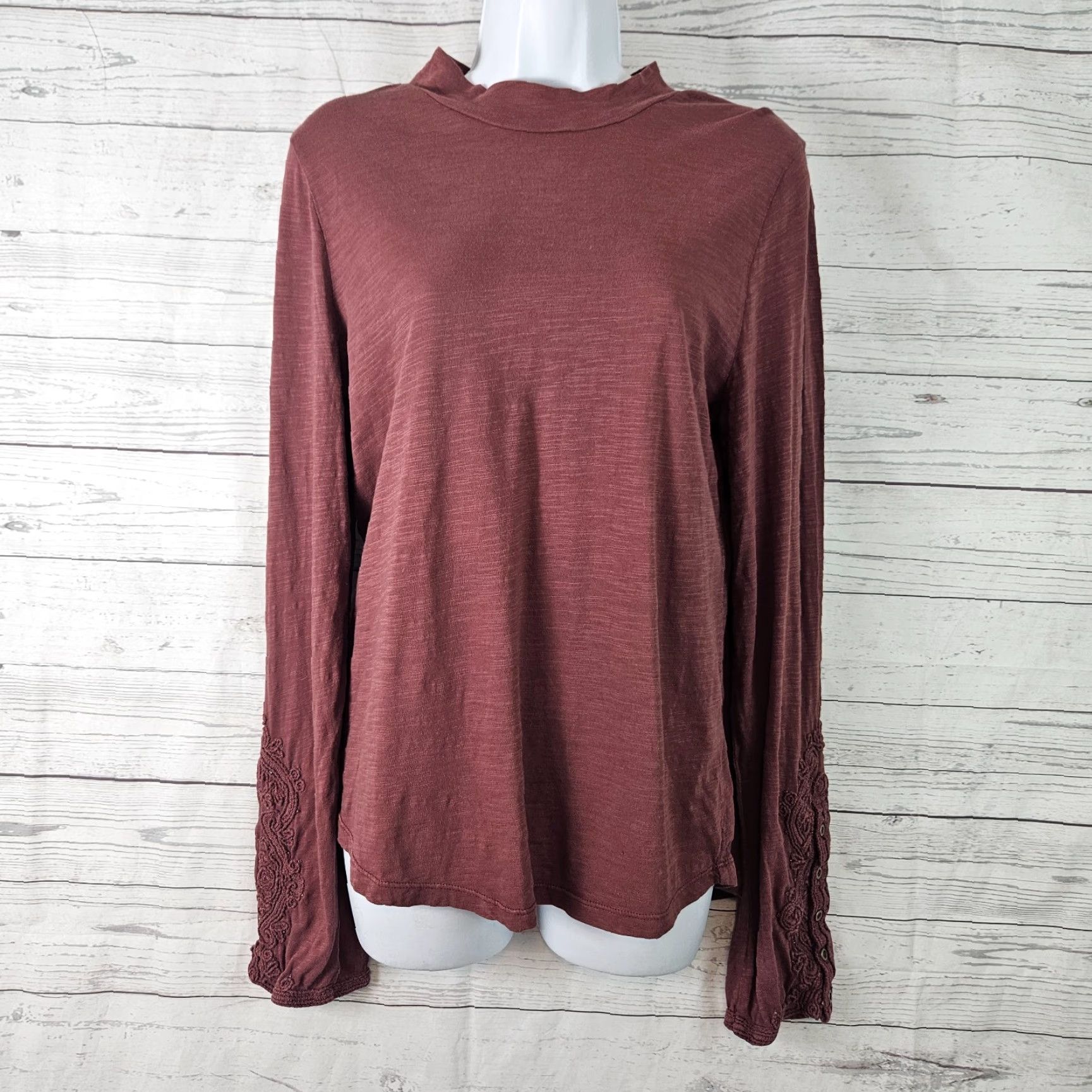 Vintage We The Free Womens Hooked On You Cuff Top L Burgundy Long Sleeve Shirt Size L / US 10 / IT 46 - 2 Thumbnail