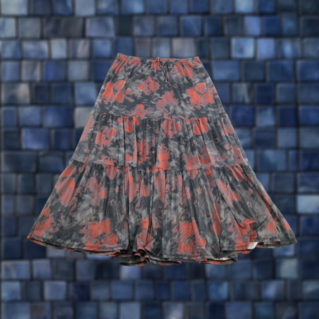 Vintage Maurices Skirt Womens L Blue Line Floral Tiered Elastic Waist Size Boho Chic NEW Size 36" / US 14 / IT 50 - 1 Thumbnail