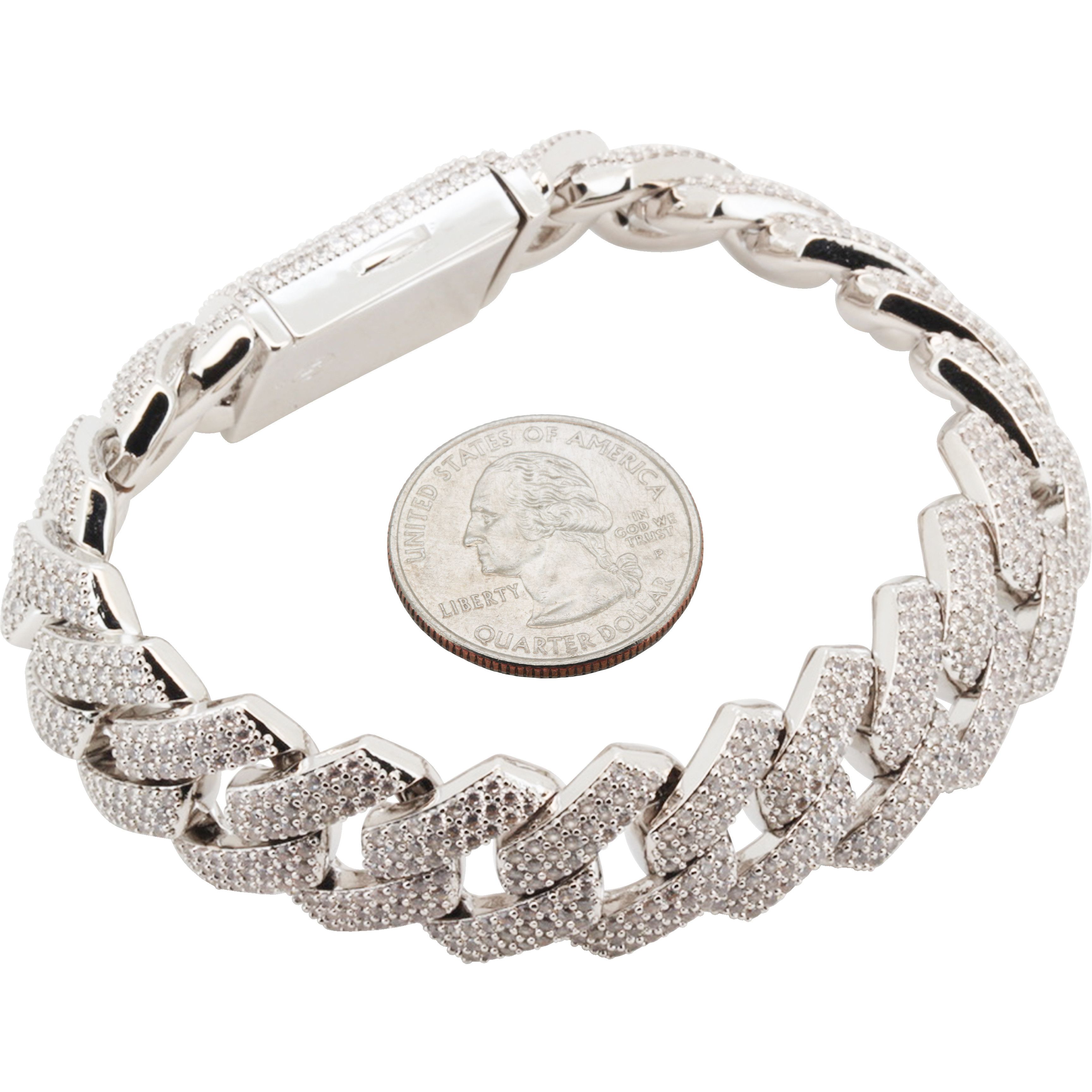 Other 14k White Gold Plated AAA CZ 18mm Cuban Link Bracelet 8.5” Size ONE SIZE - 2 Thumbnail