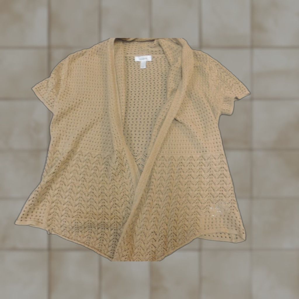 Vintage Dressbarn Womens Sweater Cardigan Small Beige Round Neck Long Sleeve Cotton Acrylic Embroidered Knits Regular All Seasons Womens Style Cardigan Size S / US 4 / IT 40 - 1 Thumbnail