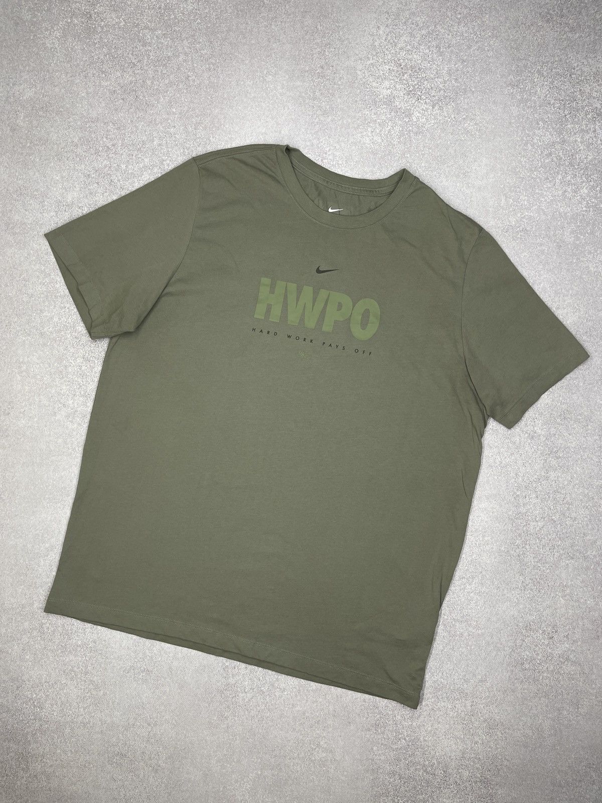 Nike × Nike ACG Mens Nike HWPO Hard Work Pays Off T Shirt Olive Y2K Size XL Size US XL / EU 56 / 4 - 1 Thumbnail