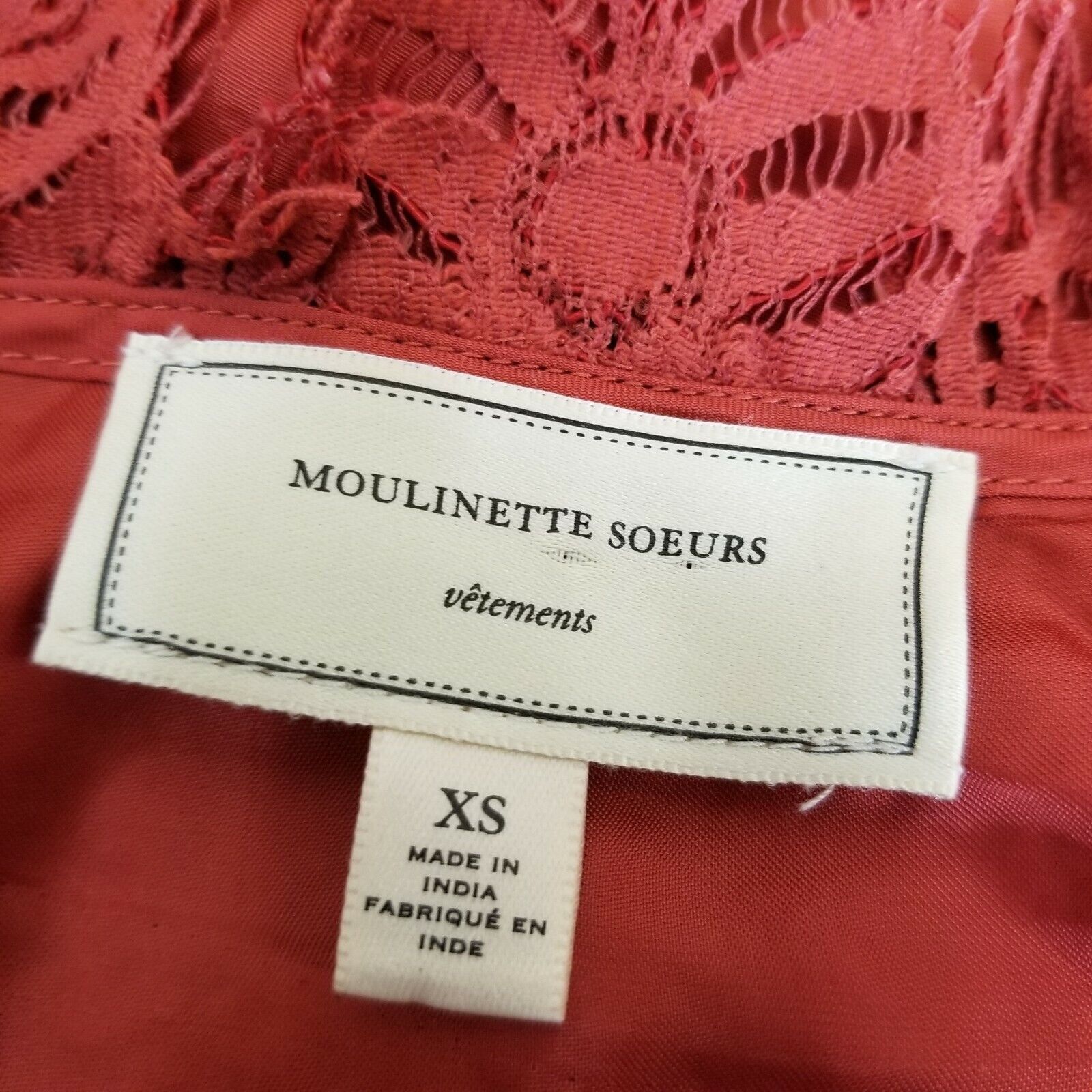 Anthropologie Anthro Moulinette Souers XS Shirt Top Blouse Orange Red Lace Size XS / US 0-2 / IT 36-38 - 6 Thumbnail