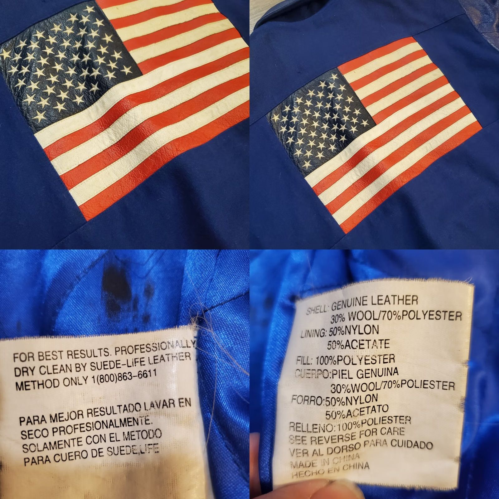 Vintage VINTAGE Unbranded Blue Leather And Wool American Flag Varsity Jacket Mens Sz L Size US L / EU 52-54 / 3 - 8 Thumbnail