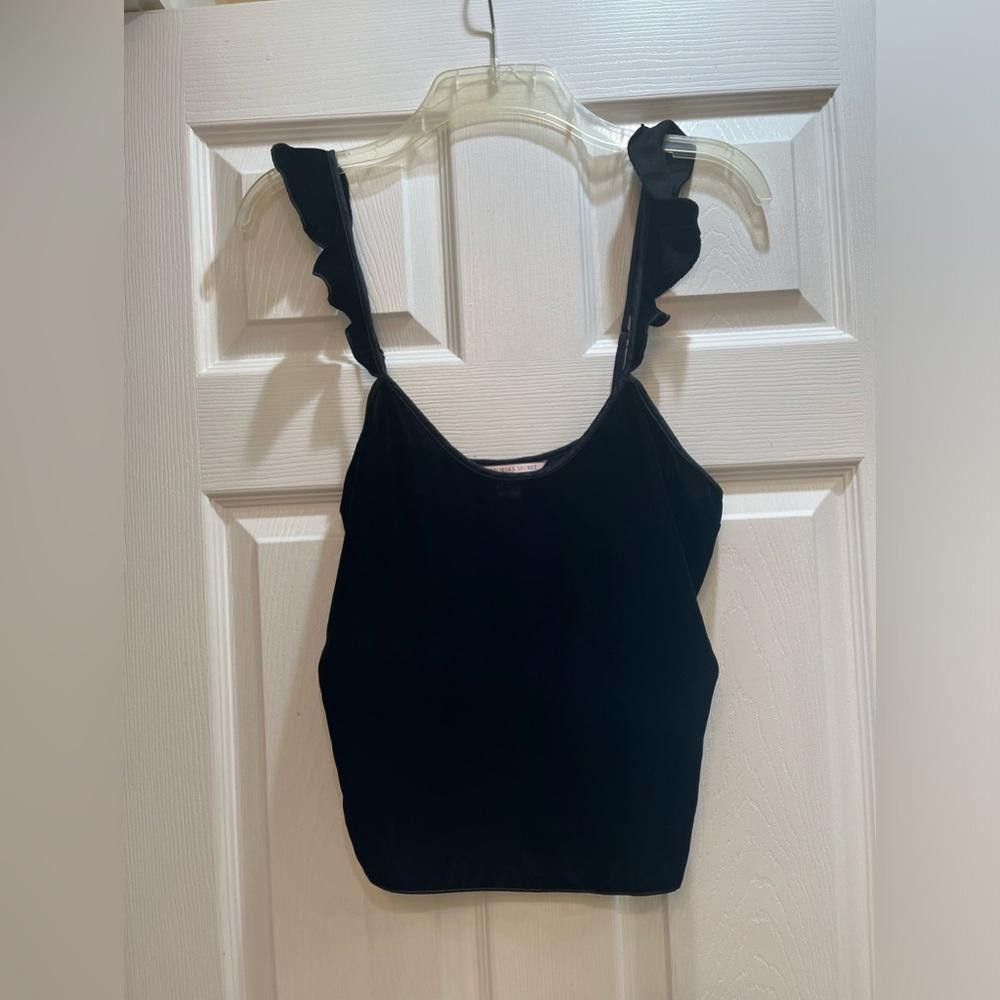 Designer Victoria's Secret Lingerie Top Black Velvet Ruffle Cami Size M / US 6-8 / IT 42-44 - 1 Thumbnail