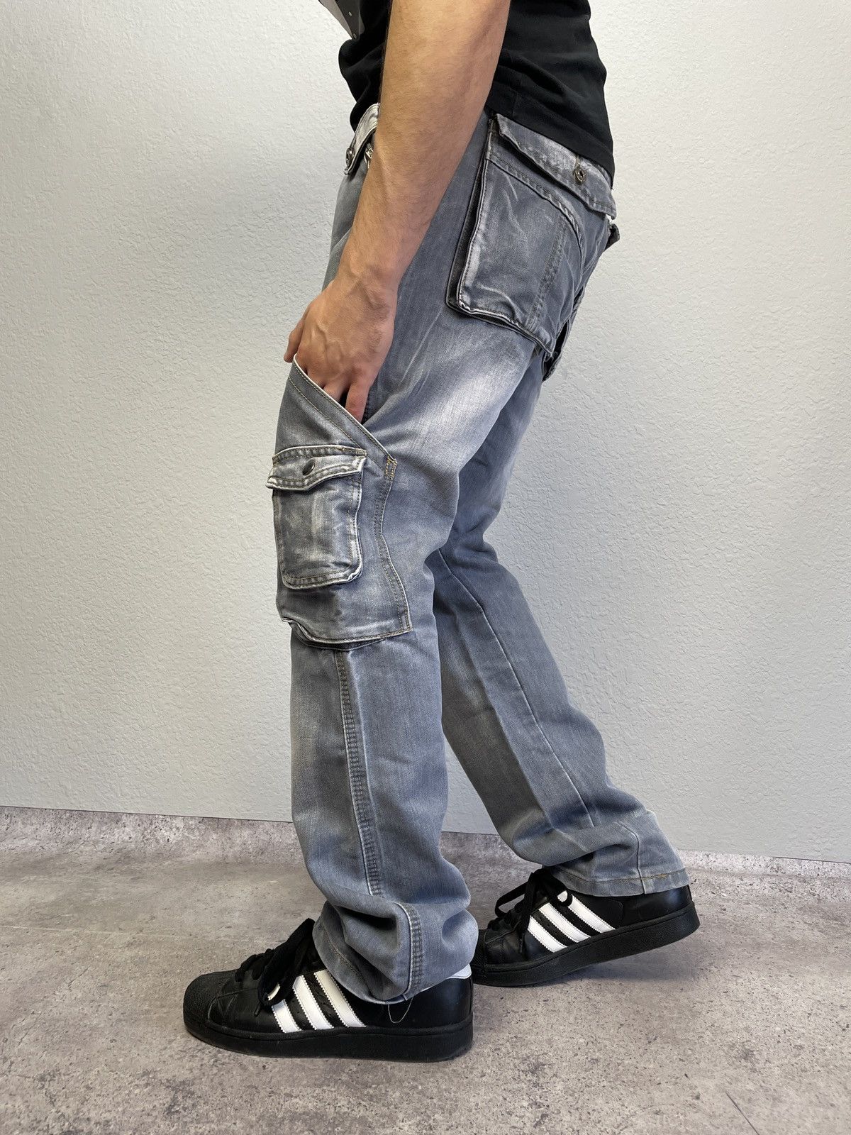 Vintage Vintage Balenciaga Style Distressed 00s Cargo Jeans Pants Size US 33 - 2 Thumbnail