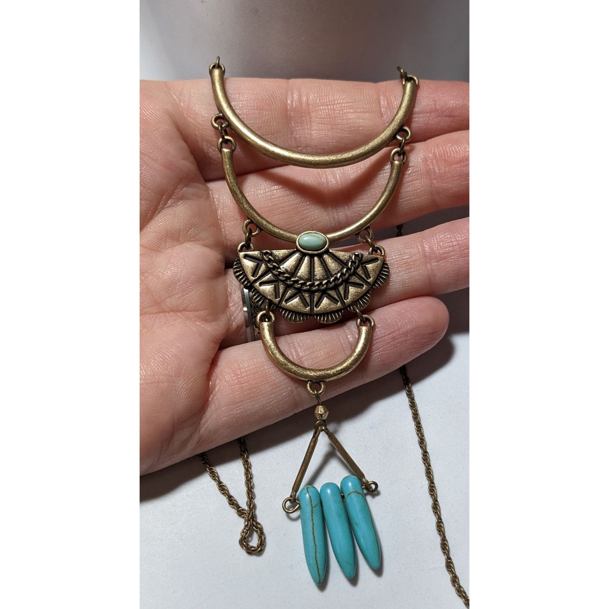 Other Southwestern Turquoise And Gold Pendant Necklace Size ONE SIZE - 6 Thumbnail