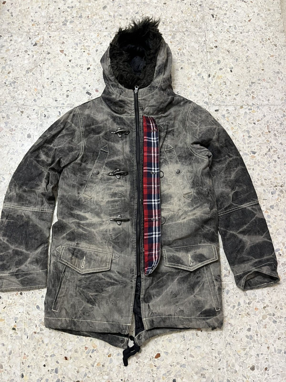 Japanese Brand Black Distress denim hoodie Allix design six pocket jacket Size US L / EU 52-54 / 3 - 8 Thumbnail
