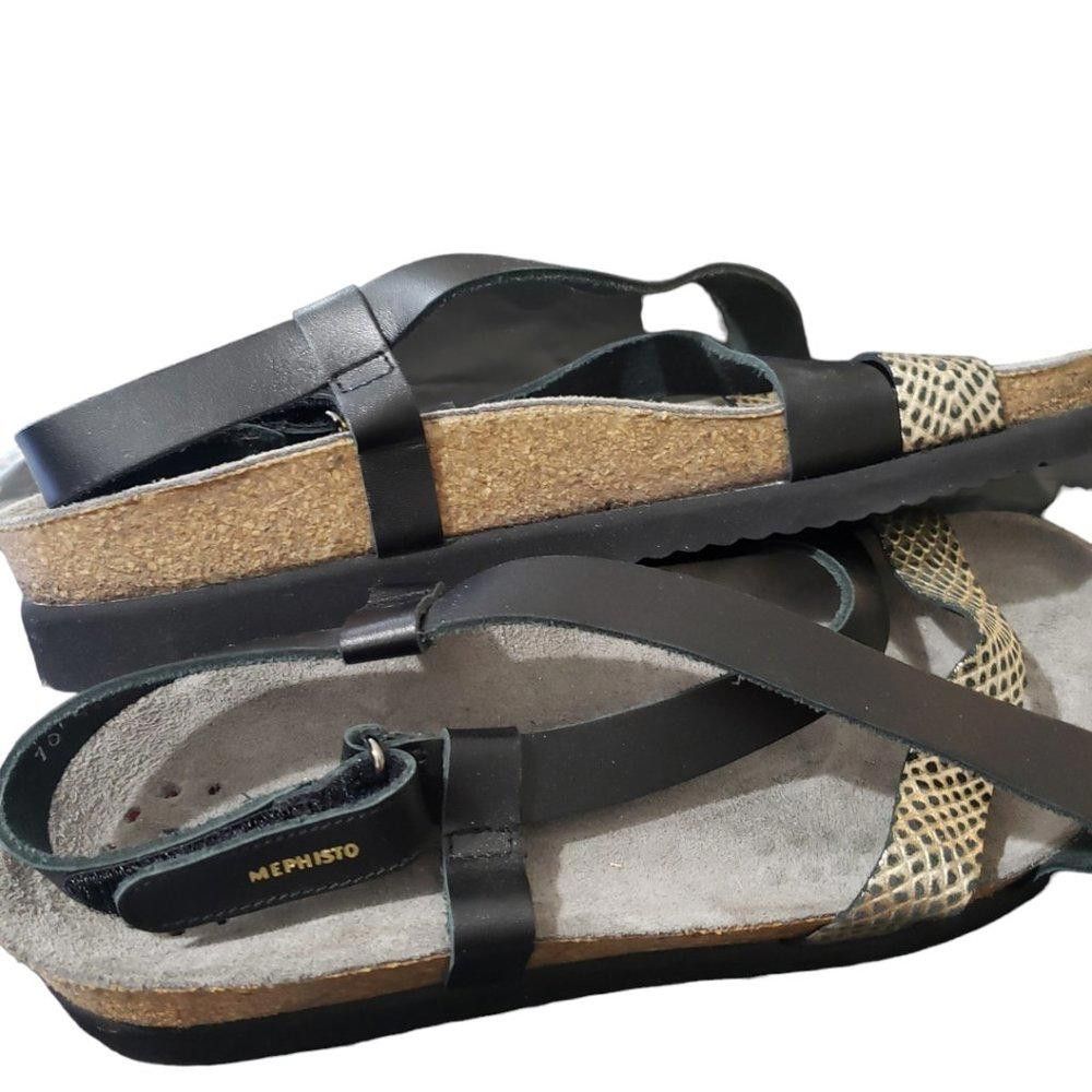 Mephisto Mephisto NWOT Ladies Black & Gold Flat Walking Sandals 10 Size US 10 / IT 40 - 6 Thumbnail