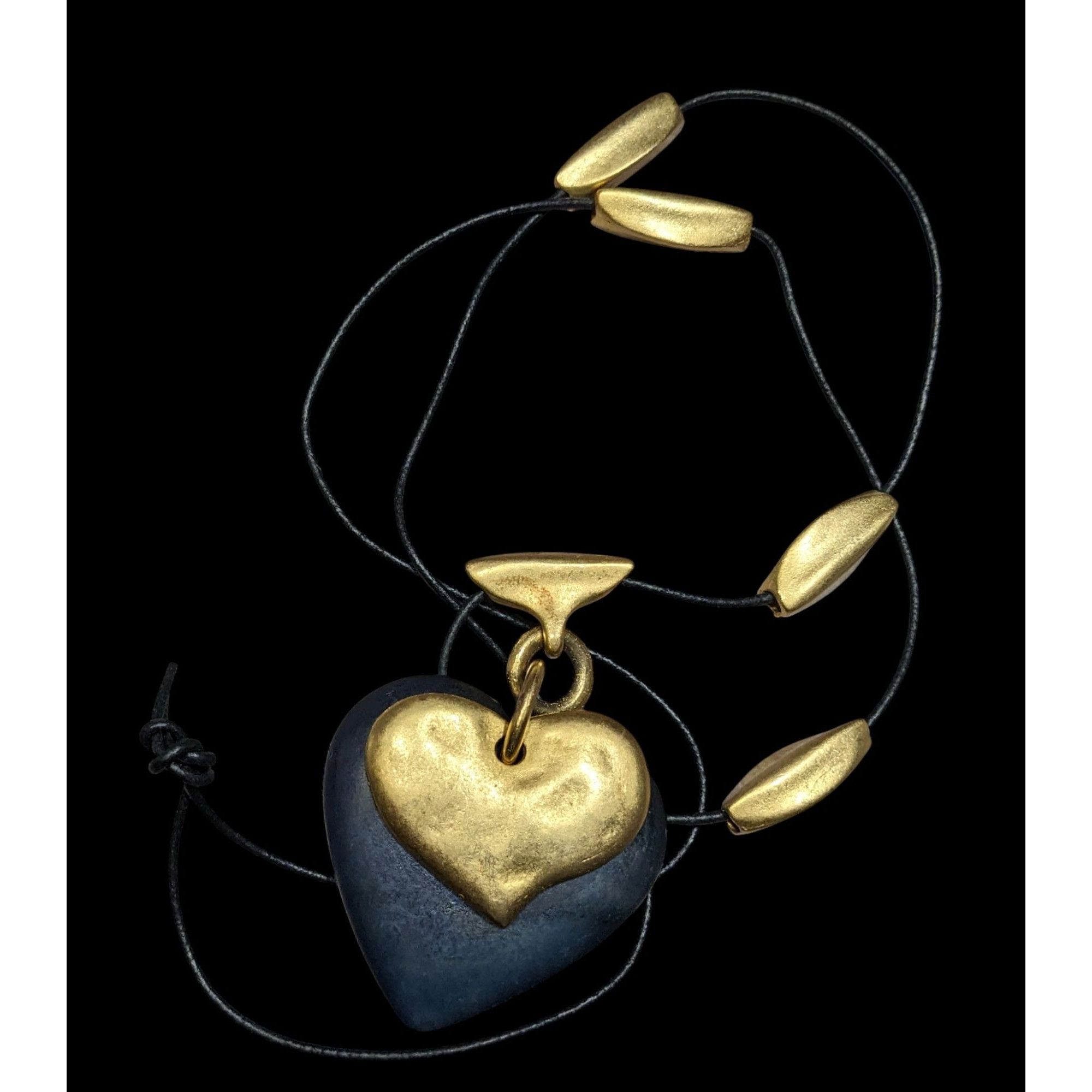 Other Vintage Brutalist Black And Gold Tone Layered Heart Pendant Size ONE SIZE - 1 Thumbnail
