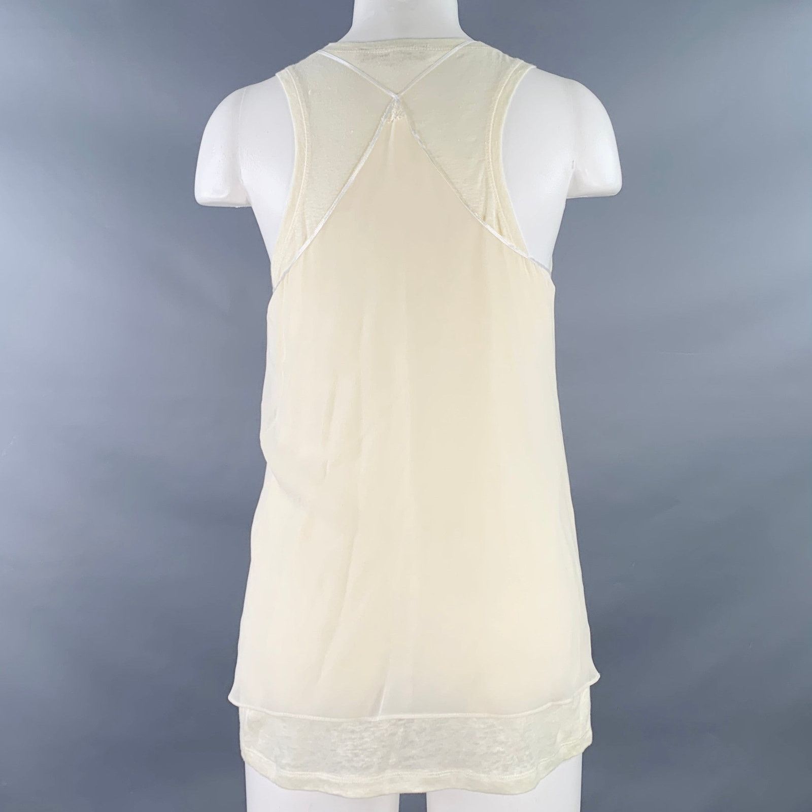 Vanessa Bruno 2 Beige Linen Camisole Tank Double Layer Casual Top Size XS / US 0-2 / IT 36-38 - 4 Thumbnail