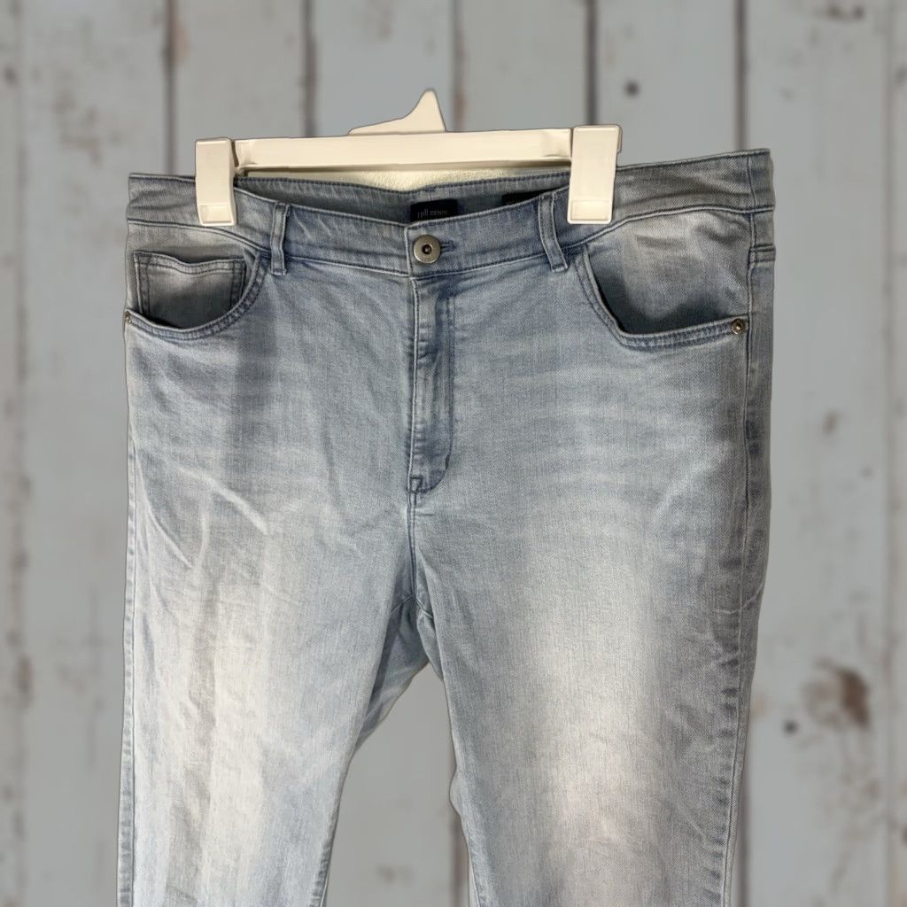 J. Jill J Jill Denim Hi-Rise Straight Jeans Womens 14P Blue Cotton Spandex 5-Pocket Button Zip Inseam 24in Bleached Lt Wash Cropped Leg 7.5in Rise 11in Size 36" / US 14 / IT 50 - 1 Thumbnail