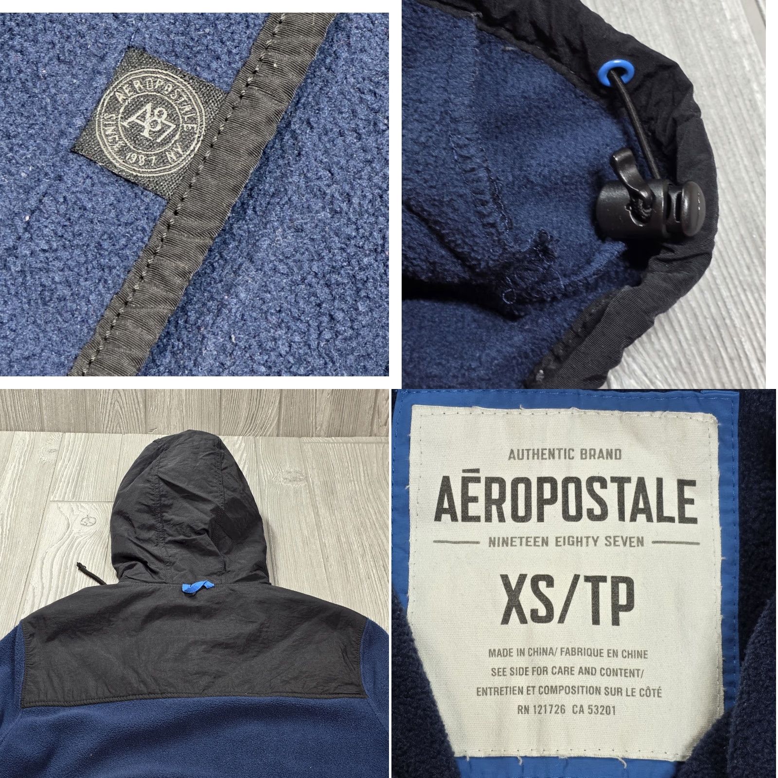 Aeropostale AeroPostale XS Blue Black Fleece Hooded 1/4 Pullover Mens Shirt Jacket Hoodie Size US XS / EU 42 / 0 - 8 Thumbnail