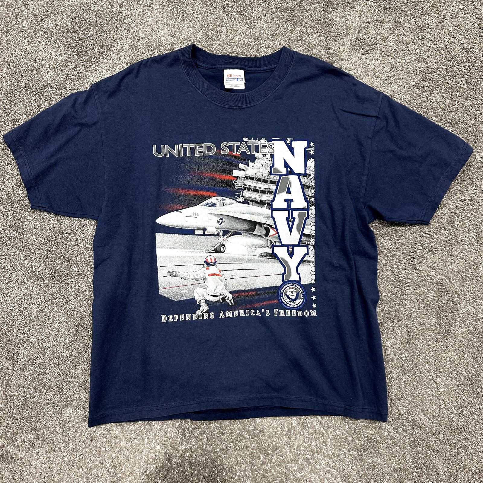 Hanes Y2K United States Navy Graphic Aviation Shirt Mens L Size US L / EU 52-54 / 3 - 1 Thumbnail