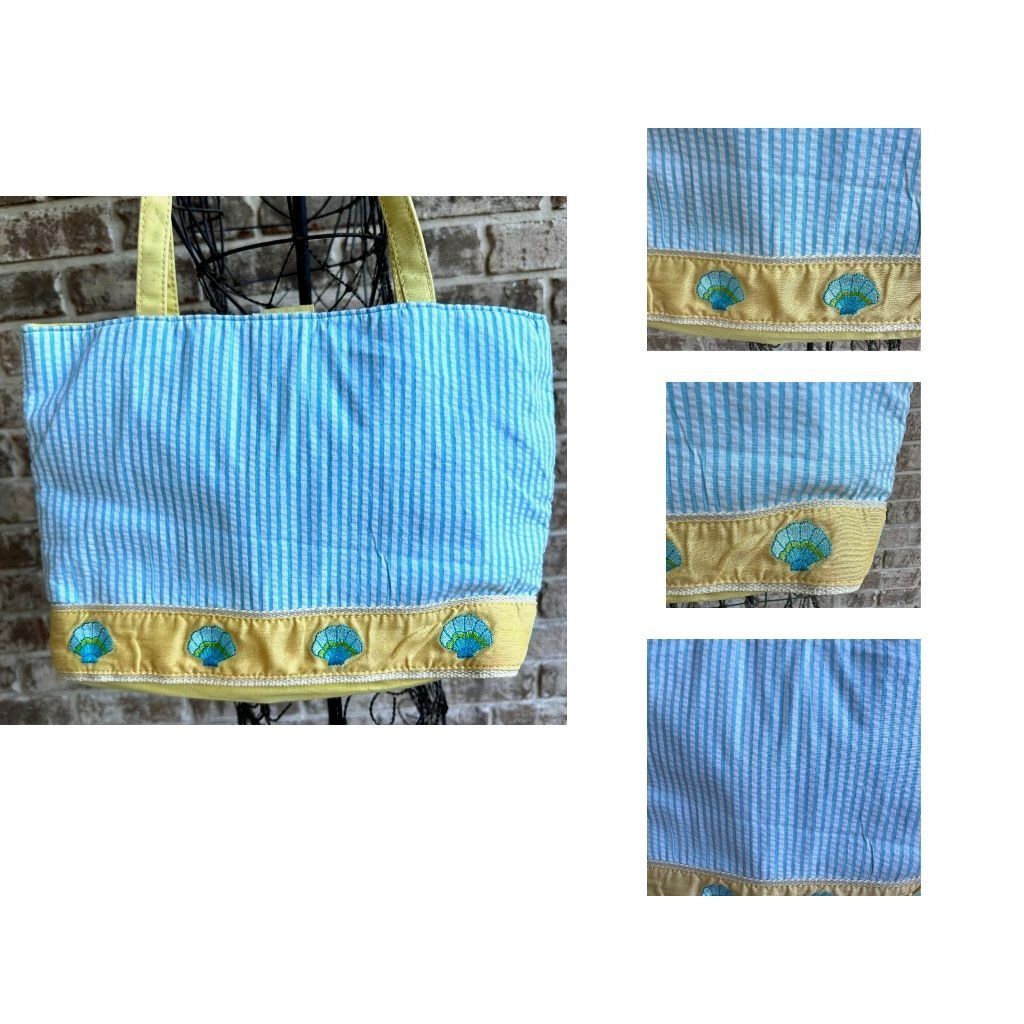 Quacker Factory Quacker Factory Resort Blue White Seersucker Seashell Tote Y Size ONE SIZE - 5 Thumbnail
