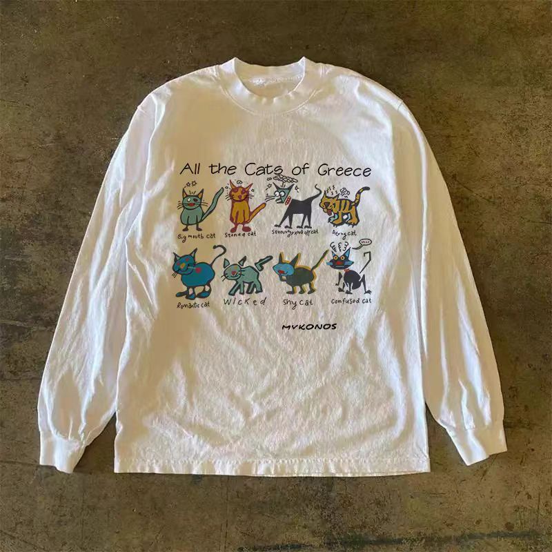 Japanese Brand White washed retro cute cat print long-sleeved t-shirt Size US M / EU 48-50 / 2 - 1 Thumbnail